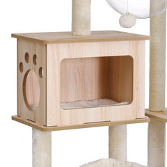 i.Pet Cat Tree Tower Scratching Post Scratcher 142cm Wood Bed Condo House Pet Care > Cat Supplies > Cat Furniture PET-CAT-WOOD142-BE Online Furniture