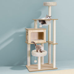 i.Pet Cat Tree Tower Scratching Post Scratcher 142cm Wood Bed Condo House Pet Care > Cat Supplies > Cat Furniture PET-CAT-WOOD142-BE Online Furniture