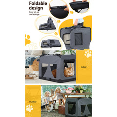 i.Pet Pet Carrier Soft Crate Dog Cat Travel 82x58CM Portable Foldable Car XL Pet Care > Cat Supplies > Cat Carriers & Crates PET-CARRIER-XL-GR Online Furniture