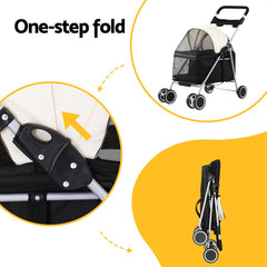 i.Pet Pet Stroller Pram Dog Cat Carrier Cage Large Travel Pushchair Foldable 4 Wheels Pet Care > Dog Supplies PET-STROLLER-92-BW Online Furniture