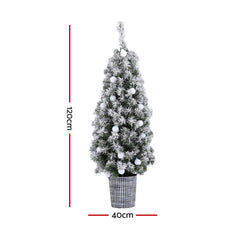 Jingle Jollys Christmas Tree 1.2M Potted Snowy Xmas Tree Occasions > Christmas > Christmas Trees XM-TR-4FT-GS-LED-POT Online Furniture