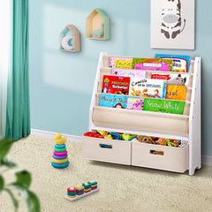 Keezi 4 Tiers Kids Bookshelf Magazine Rack Children Bookcase Organiser Drawer Baby & Kids > Kid's Furniture FURNI-G-TOY111-WH Online Furniture