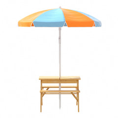 Keezi Kids Outdoor Table and Chairs Picnic Bench Umbrella Set Water Sand Pit Box Baby & Kids > Kid's Furniture ODF-B-KID-PICNIC-UM-NAT Online Furniture