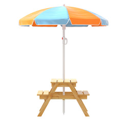 Keezi Kids Outdoor Table and Chairs Picnic Bench Umbrella Set Water Sand Pit Box Baby & Kids > Kid's Furniture ODF-B-KID-PICNIC-UM-NAT Online Furniture