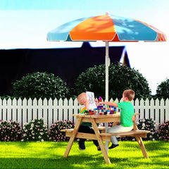 Keezi Kids Outdoor Table and Chairs Picnic Bench Umbrella Set Water Sand Pit Box Baby & Kids > Kid's Furniture ODF-B-KID-PICNIC-UM-NAT Online Furniture