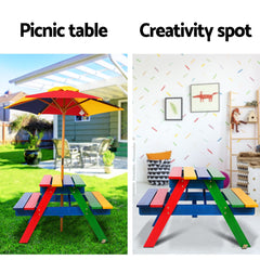 Keezi Kids Wooden Picnic Table Set with Umbrella Baby & Kids > Kid's Furniture ODF-KID-PICNIC-UM-CFL Online Furniture