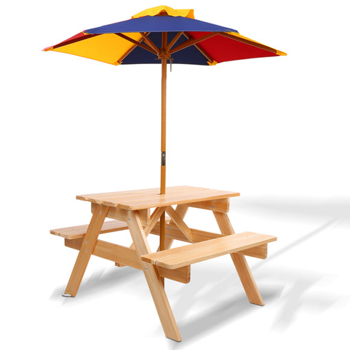 Keezi Kids Wooden Picnic Table Set with Umbrella Baby & Kids > Kid's Furniture ODF-KID-PICNIC-UM-NW Online Furniture