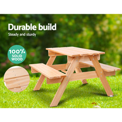 Keezi Kids Wooden Picnic Table Set with Umbrella Baby & Kids > Kid's Furniture ODF-KID-PICNIC-UM-NW Online Furniture