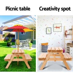 Keezi Kids Wooden Picnic Table Set with Umbrella Baby & Kids > Kid's Furniture ODF-KID-PICNIC-UM-NW Online Furniture