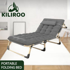 KILIROO Adjustable Portable Folding Bed with Mattress and Headrest (Grey) KR-FBM-100-KX Furniture > Outdoor V227-5227715011160 Online Furniture