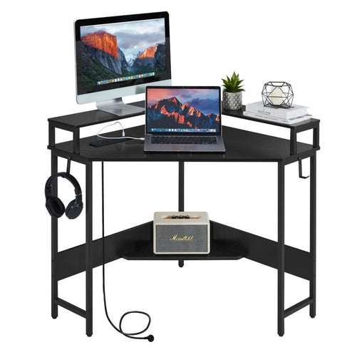 L-Shaped Desk with Built-In Charging Station, Black Home & Garden > Home Office Accessories V178-100044 Online Furniture