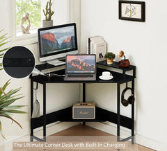 L-Shaped Desk with Built-In Charging Station, Black Home & Garden > Home Office Accessories V178-100044 Online Furniture