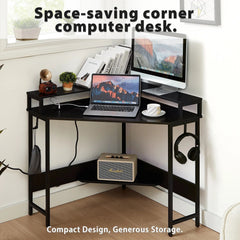 L-Shaped Desk with Built-In Charging Station, Black Home & Garden > Home Office Accessories V178-100044 Online Furniture