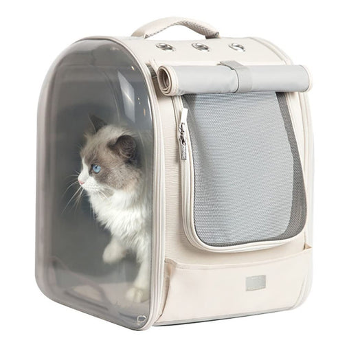 LIFEBEA Pet Dog Cat Carriers Backpack Soft Sided Pet Travel Carrier Bag Transparent pet Backpack for Cats, Puppy and Small Dogs-Beige Pet Care > Cat Supplies > Cat Carriers & Crates V522-PET CLEAR BACKPACK-BEIGE Online Furniture