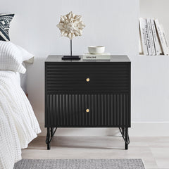 Lisa Wavy Fluted Bedside Table in Black Furniture > Living Room V369-601075-BLACK Online Furniture