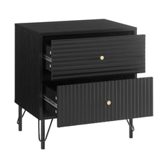 Lisa Wavy Fluted Bedside Table in Black Furniture > Living Room V369-601075-BLACK Online Furniture