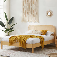 Lulu Bed Frame with Curved Rattan Bedhead - King Furniture > Bedroom V80-LNA-KBED-MPL Online Furniture