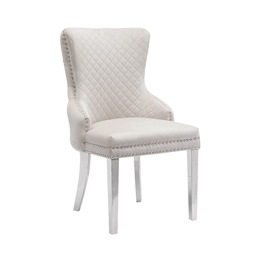 Lyon 2X Dining Chair Beige Velvet STAINLESS Legs Furniture > Dining V43-DC-LYN Online Furniture