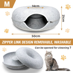 Medium Cat Tunnel Bed Light Grey Felt Pet Puppy Nest Cave House Interactive Toy Pet Care > Cat Supplies V465-26820 Online Furniture