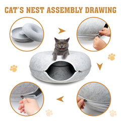 Medium Cat Tunnel Bed Light Grey Felt Pet Puppy Nest Cave House Interactive Toy Pet Care > Cat Supplies V465-26820 Online Furniture