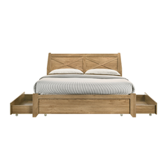 Mica Natural Wooden Bed Frame with Storage Drawers Double Furniture > Bedroom V80-MIA-V2-DB1300-NT Online Furniture