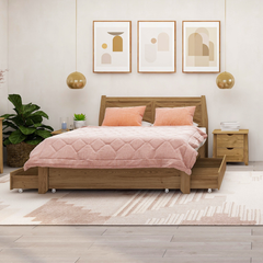 Mica Natural Wooden Bed Frame with Storage Drawers Double Furniture > Bedroom V80-MIA-V2-DB1300-NT Online Furniture