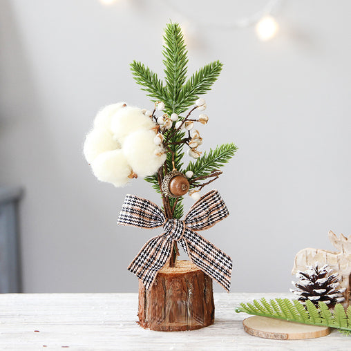 Mini Rustic Christmas Tree Decoration – 9.84 Inches Tall with Cotton and Plaid Bow Accents (4 trees) Occasions > Christmas > Christmas Trees V888-ELOSUNG10525 Online Furniture