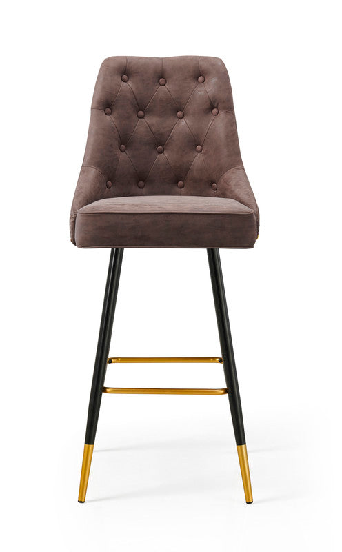 Modern Bar Chair Leather Stool Counter Brown Mid-Century Wood x 2 Furniture > Bar Stools & Chairs > Table & Bar Stools V541-LKS-015-BROWNPU Online Furniture