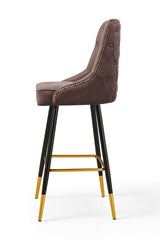 Modern Bar Chair Leather Stool Counter Brown Mid-Century Wood x 2 Furniture > Bar Stools & Chairs > Table & Bar Stools V541-LKS-015-BROWNPU Online Furniture