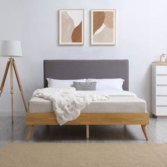 Natural Oak Ensemble Bed Frame Wooden Slat Fabric Headboard King Furniture > Bedroom V80-CSA-1910-HB-K Online Furniture