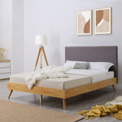 Natural Oak Ensemble Bed Frame Wooden Slat Fabric Headboard King Furniture > Bedroom V80-CSA-1910-HB-K Online Furniture