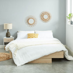 Natural Oak Wood Floating Bed Base King Furniture > Bedroom V80-NOOK-183LIGHT-BB-K Online Furniture