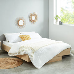 Natural Oak Wood Floating Bed Base King Furniture > Bedroom V80-NOOK-183LIGHT-BB-K Online Furniture