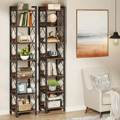 NNETMLT 78.7 Inch Extra Tall 7 Tier Skinny Bookcase, Rustic Brown Furniture > Living Room > Bookcases & Shelves V728-GR169929 Online Furniture