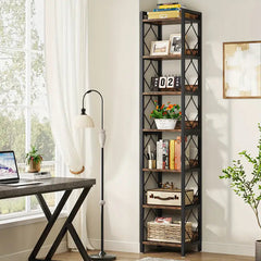 NNETMLT 78.7 Inch Extra Tall 7 Tier Skinny Bookcase, Rustic Brown Furniture > Living Room > Bookcases & Shelves V728-GR169929 Online Furniture