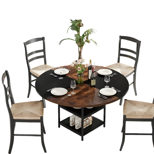 NNETMLT Round Dining Table - Rustic Brown & Black Furniture > Outdoor > Outdoor Dining Sets V728-YA175187 Online Furniture