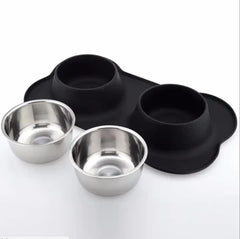 Non-Slip Stainless Steel Double Pet Bowl Set with Spill-Resistant Silicone Mat 45*27cm Black Pet Care > Dog Supplies > Dog Bowls, Feeders & Waterers V888-ELOSUNG10459 Online Furniture