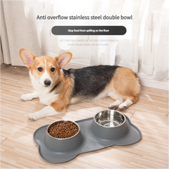 Non-Slip Stainless Steel Double Pet Bowl Set with Spill-Resistant Silicone Mat 45*27cm Grey Pet Care > Dog Supplies > Dog Bowls, Feeders & Waterers V888-ELOSUNG10460 Online Furniture