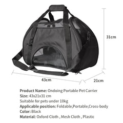 Ondoing Black Portable Pet Carrier Tote Travel Bag Kennel Soft Dog Crate Cage Outdoor Pet Care > Cat Supplies V587-6954739806249 Online Furniture