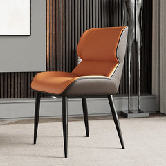 Orange Brown Italian Minimal List Dining Chairs PU Retro Chair Cafe Kitchen Modern Metal Legs x2 Furniture > Dining V255-I-DICHAIR-DR-OR Online Furniture