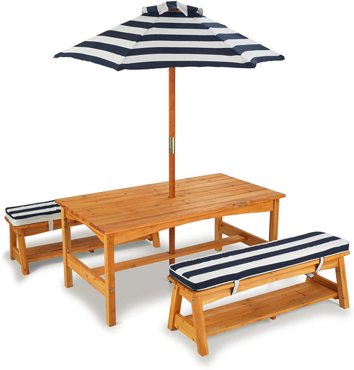 Outdoor Table & Bench Set with Cushions & Umbrella (Navy) Baby & Kids > Kid's Furniture V178-12465 Online Furniture