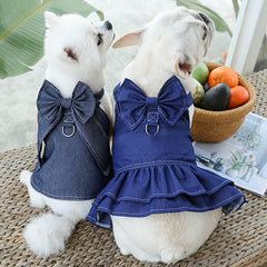 Pet Denim Harness Dress Set (2 Pieces) - 2XL Size (60cm Chest for 14-20 lb Pets) with T-Shirt and Skirt, Bow,and Leash Ring Pet Care > Dog Supplies > Dog Apparel V888-ELOSUNG10520 Online Furniture