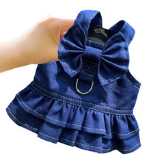 Pet Denim Harness Dress Set (2 Pieces) - 2XL Size (60cm Chest for 14-20 lb Pets) with T-Shirt and Skirt, Bow,and Leash Ring Pet Care > Dog Supplies > Dog Apparel V888-ELOSUNG10520 Online Furniture