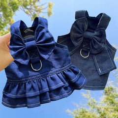 Pet Denim Harness Dress Set (2 Pieces) – 3XL Size (70cm Chest for 20-36 lb Pets) with T-Shirt and Skirt, Bow, and Leash Ring Pet Care > Dog Supplies > Dog Apparel V888-ELOSUNG10517 Online Furniture