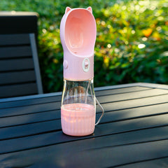 Pink Portable Dog Water Bottle with Built-in Bowl Dispenser - 250ml Water,180ml Food Capacity,Leak-proof for Travel and Walks Pet Care > Dog Supplies > Dog Bowls, Feeders & Waterers V888-ELOSUNG10146 Online Furniture