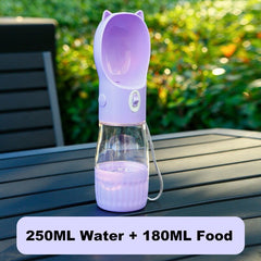 Purple Portable Dog Water Bottle with Built-in Bowl Dispenser - 250ml Water,180ml Food Capacity,Leak-proof for Travel and Walks Pet Care > Dog Supplies > Dog Bowls, Feeders & Waterers V888-ELOSUNG10147 Online Furniture