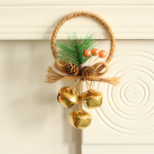 Rustic Christmas Ring Ornament with Gold Bells and Pinecones - Holiday Hanging Decor 10 pieces Occasions > Christmas > Christmas Decorations V888-ELOSUNG10533 Online Furniture