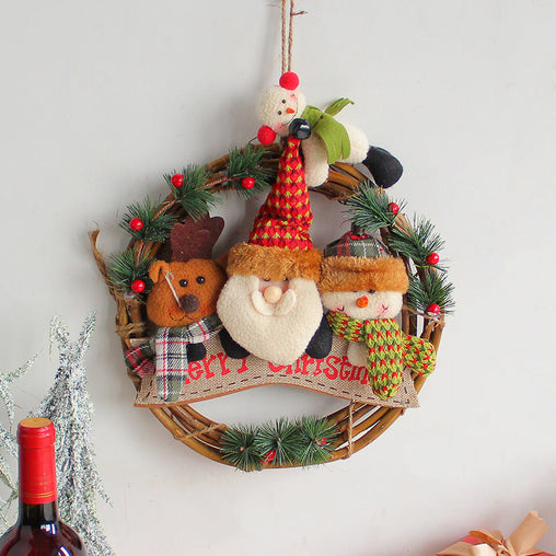 Rustic Christmas Wreath with Santa, Reindeer, and Snowman - Holiday Door Decoration Occasions > Christmas > Christmas Decorations V888-ELOSUNG10538 Online Furniture