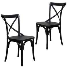 Rustica 2pc Set Dining Chair X-Back Solid Timber Wood Seat Black Furniture > Dining V315-VHND-STRA-01-2PC-KIT Online Furniture