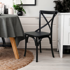 Rustica 2pc Set Dining Chair X-Back Solid Timber Wood Seat Black Furniture > Dining V315-VHND-STRA-01-2PC-KIT Online Furniture